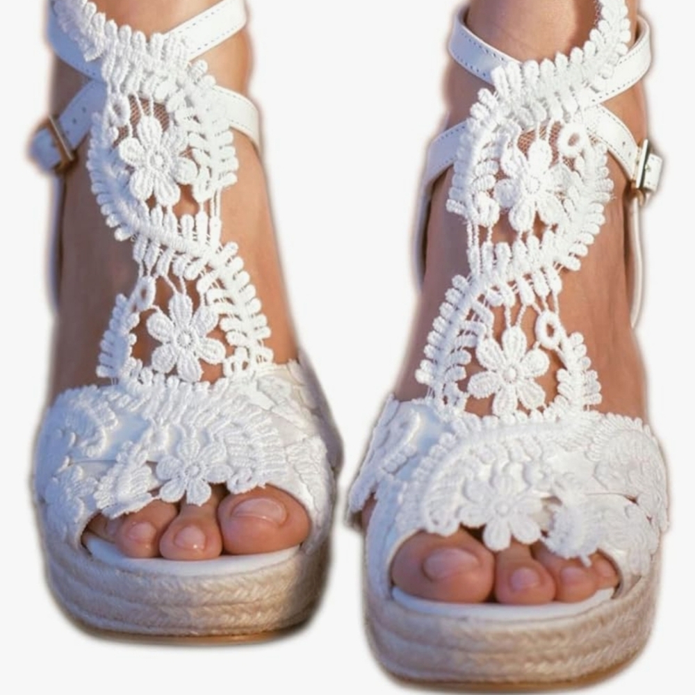 White lace wedges